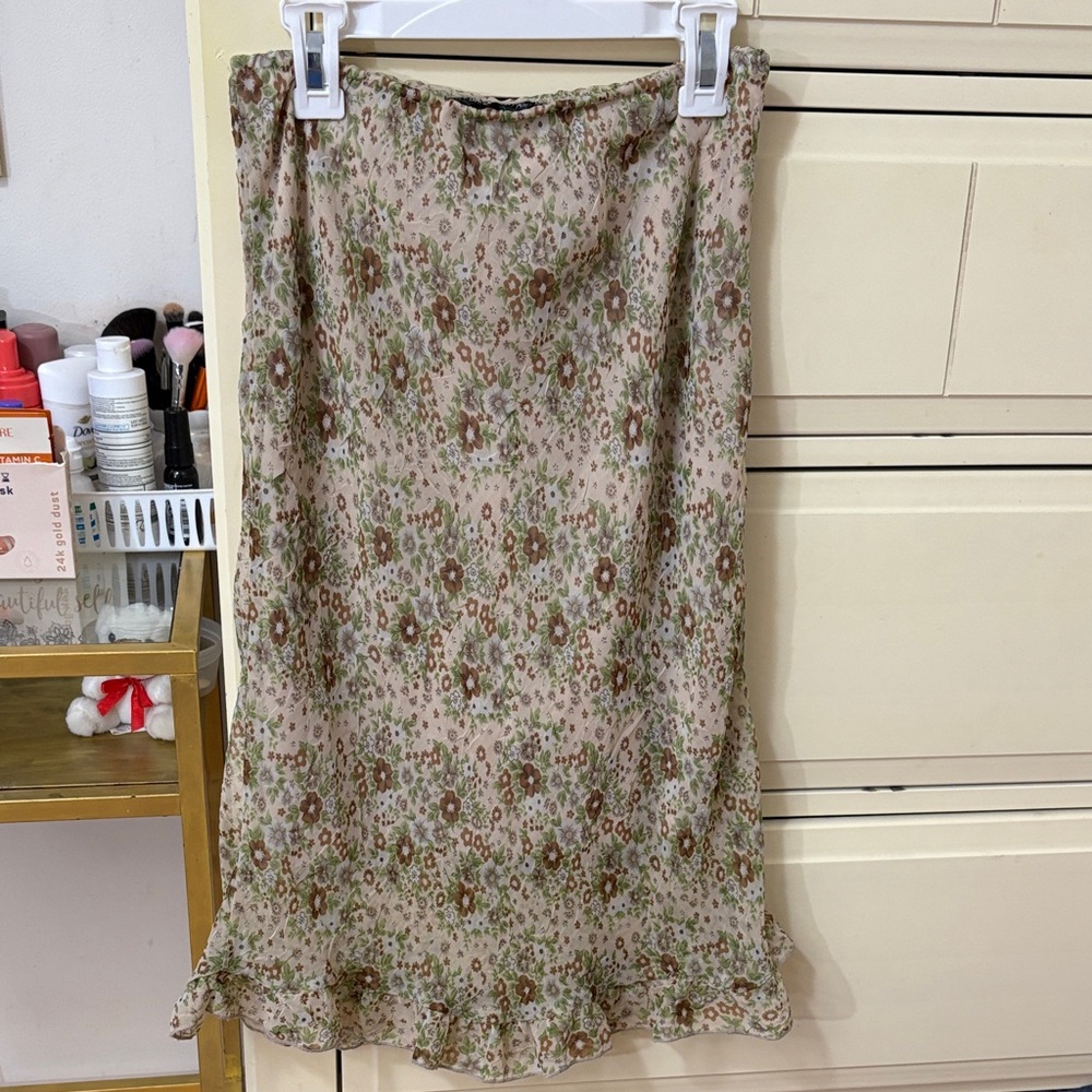 Y2K Floral Ruffle Midi Skirt
